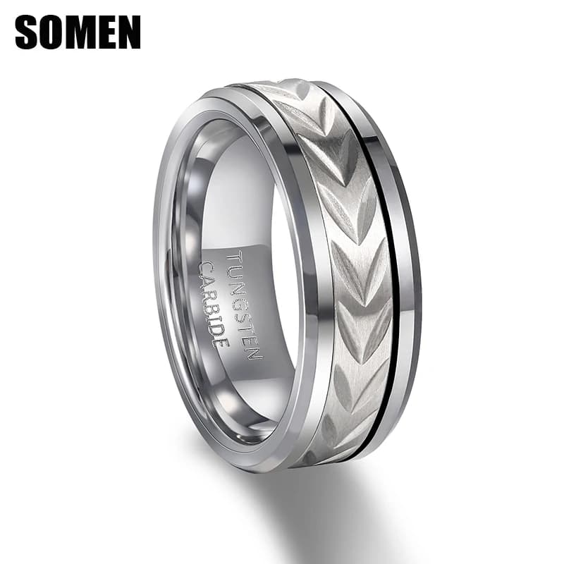 Somen 8mm argento colore tungsteno anello modello intarsio lucido fidanzamento fede nuziale gioielli moda uomo anelli rotanti