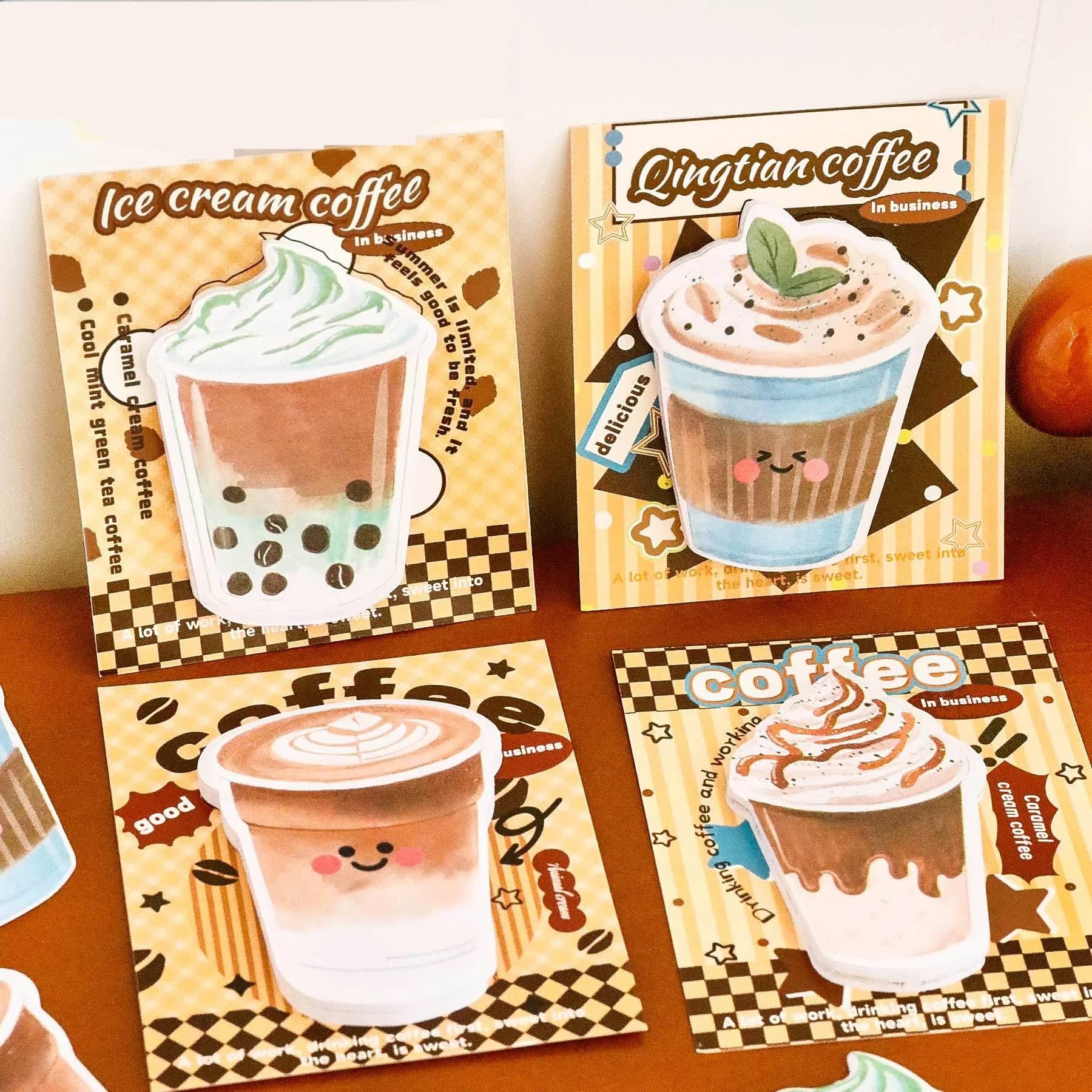 Note adesive per caffè e tè al latte per studenti, carta N-Stick riutilizzabile fresca e carina, note di cancelleria per lo studio dei cartoni animati a forte adesione