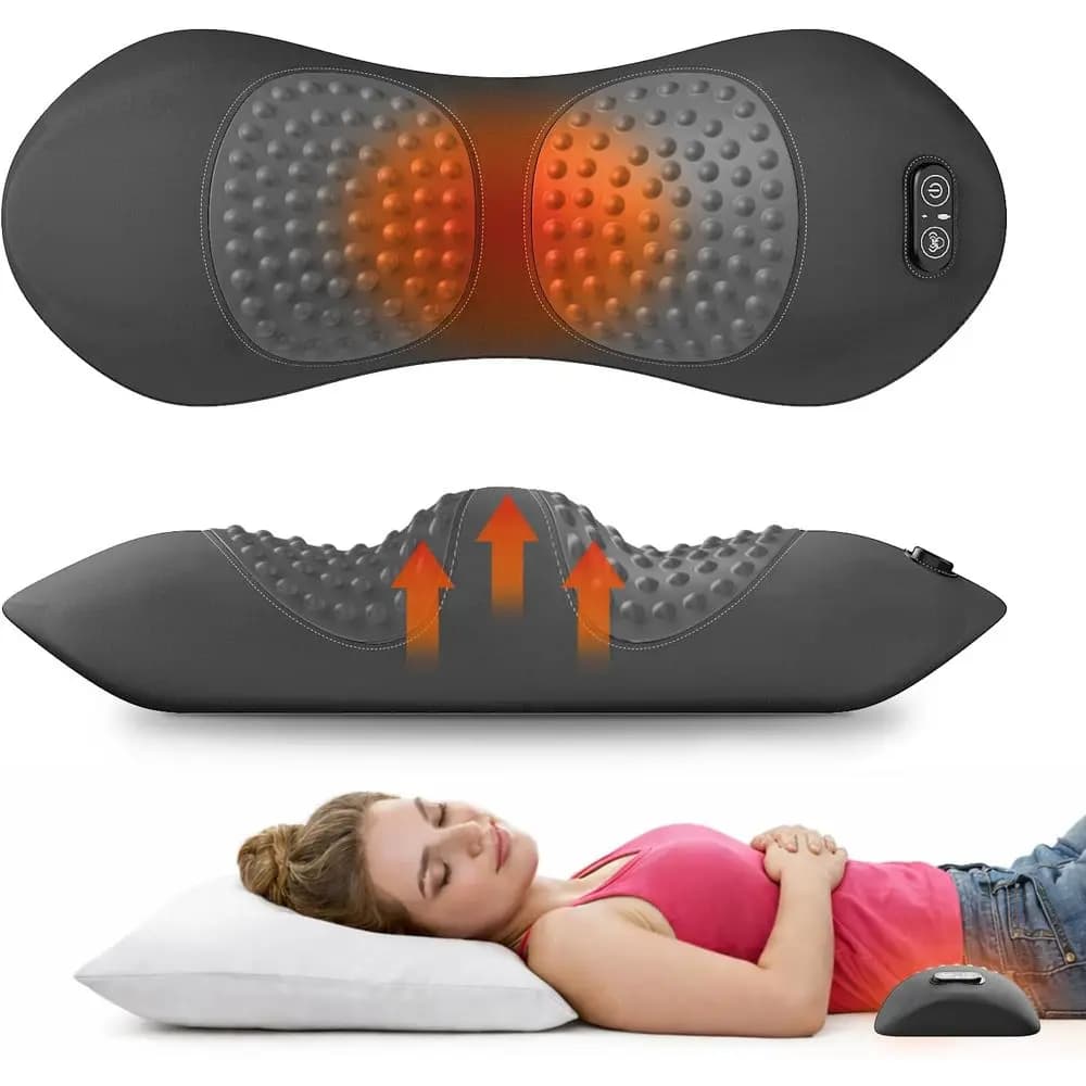 Cuscino di Supporto Lombare 3-in-1 con Calore, Vibrazione e Trazione per Letto e Sedia, Sollievo dal Dolore Lombare e Relax - Grigio