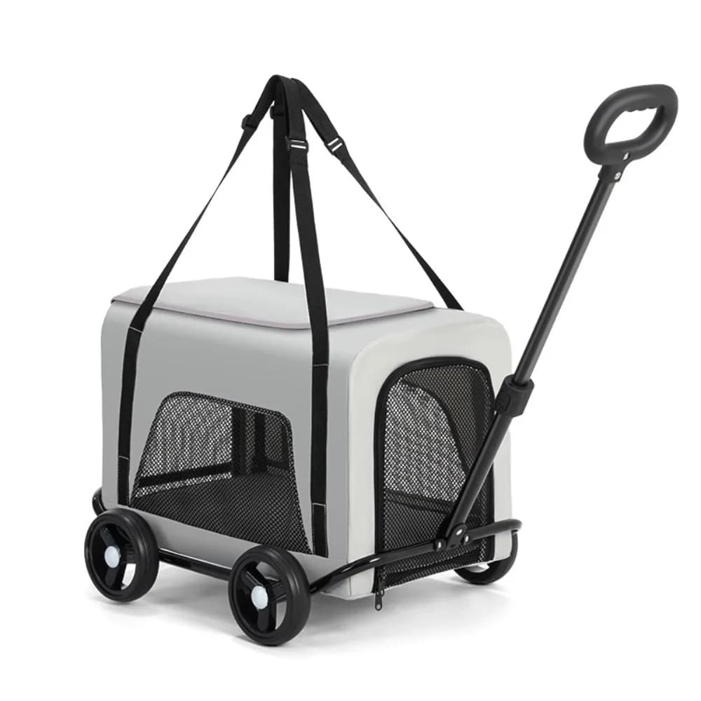 2-in-1 Detachable Pet Trolley Backpack Portable Rolling Dog Carrier Cart with Wheels Breathable Travel Bag for Small Dogs Cats