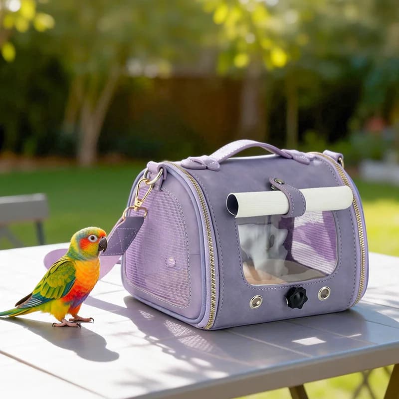 Small Pet Bird Travel Carrier Transparent Window Breathable Mesh Parrot Bag With Wooden Perch & Detachable Tray Outdoor Handbag