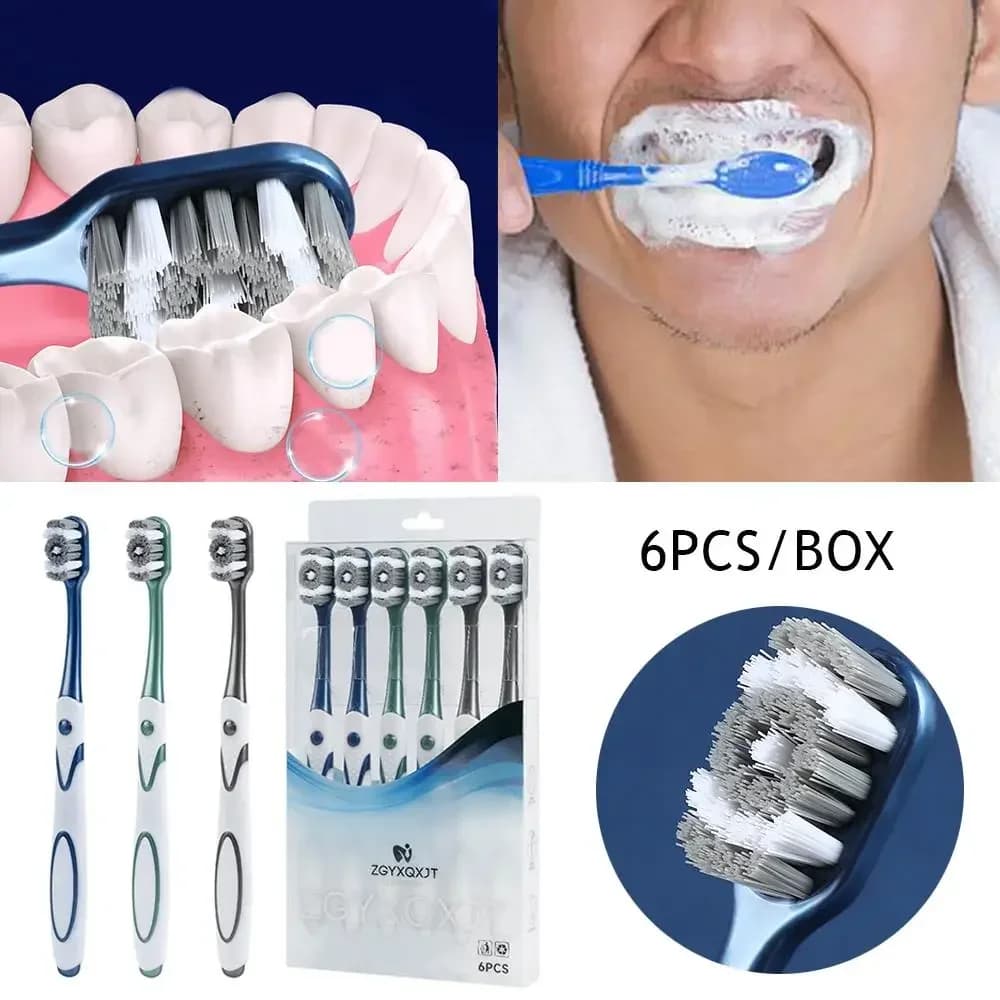 6 pz/pacco Kit spazzolino a setole dure Sbiancamento dei denti Spazzolino da denti per adulti Pulizia profonda Forniture per l'igiene orale Uso familiare