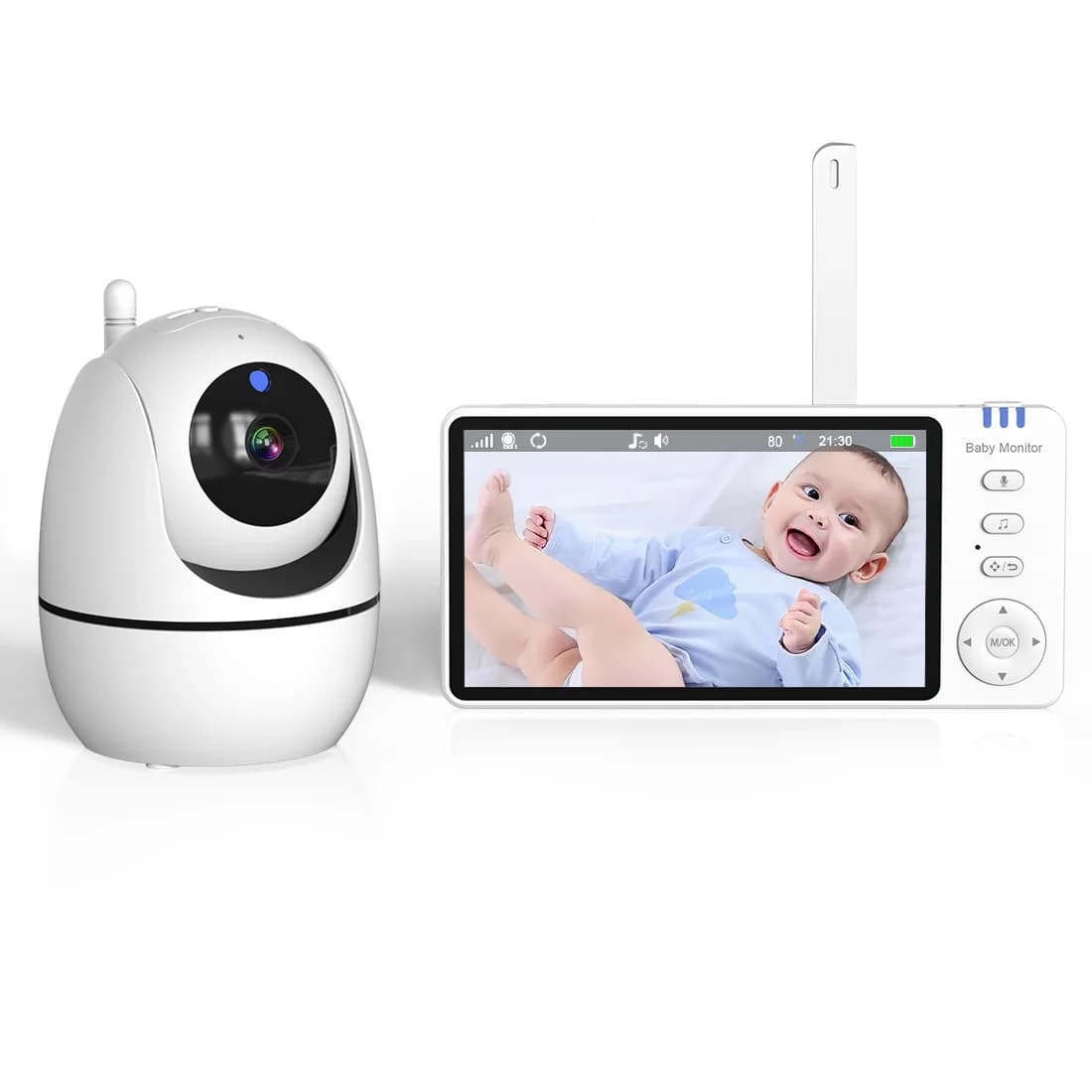 Monitor Video per Bambini 5'' con Telecamera PTZ Zoom, Sensore di Temperatura, Ninna Nanna, Sorveglianza di Sicurezza, Visione Notturna, Telecamera di Sicurezza per Bambini