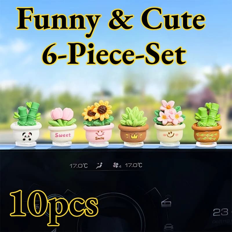Set of 6 Mini Decorative Ornaments for Cars, Plants in Trays and Brakes, Interior Accessories Console, Simple Style for Women