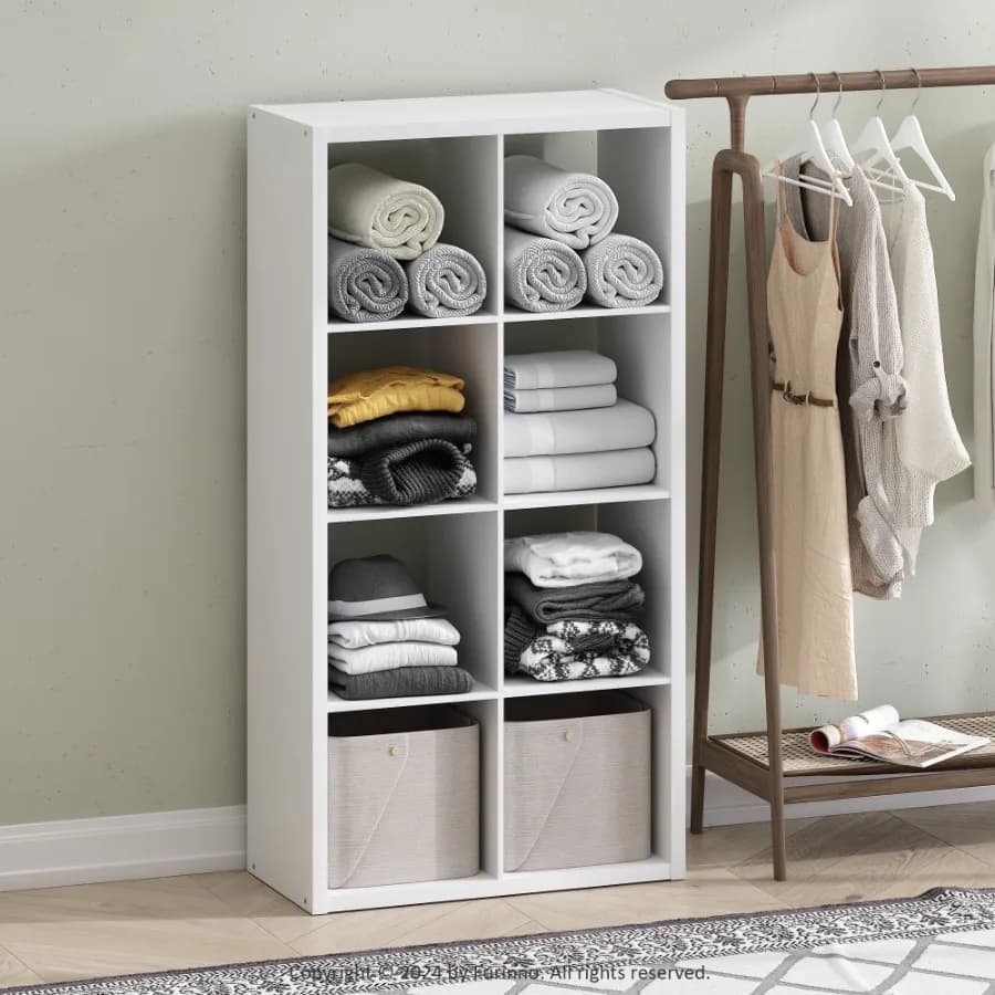 Cubic Open Back Multipurpose Clothing and Closet Storage Organizer Shelf 8-Cube White