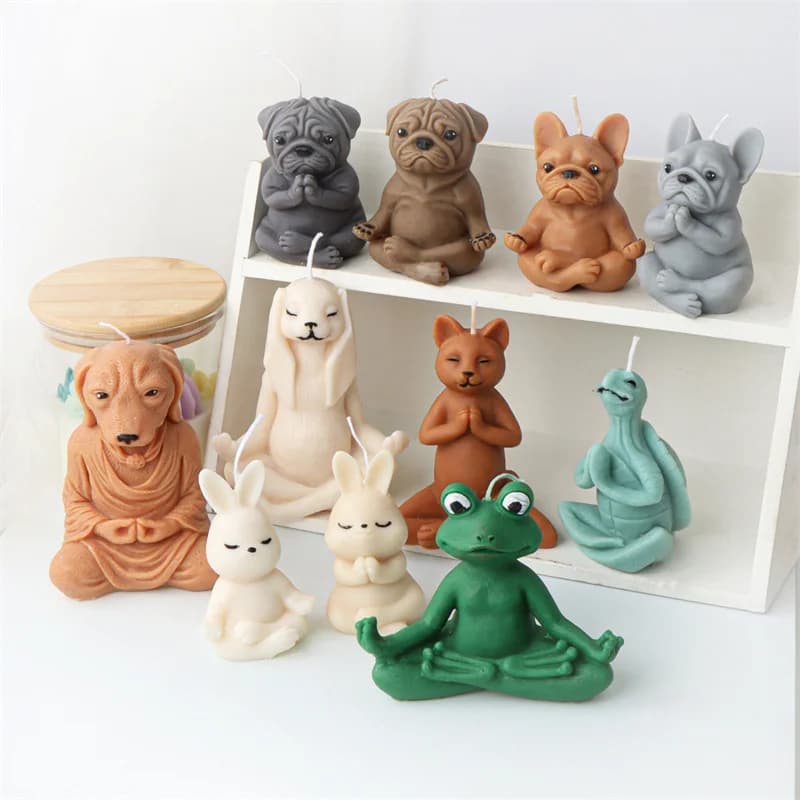 Stampo per candele in silicone animale multi stile fai da te simpatici animali domestici cane gatto meditazione yoga postura gesso sapone stampo per cottura del ghiaccio decorazioni per la casa