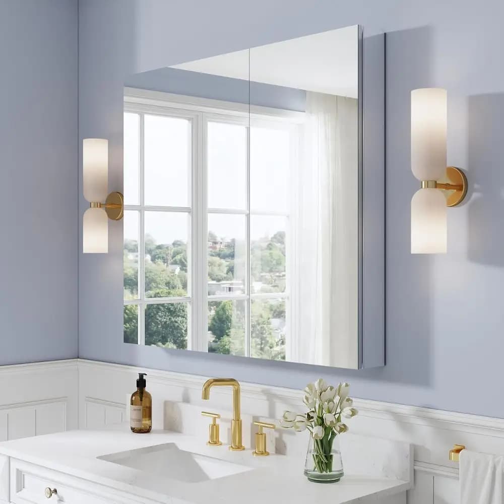 40" x 36" Bathroom Medicine Cabinet with Mirror, Anodized Chrome e, Surace Mount or Reced Medicine Cabinet with Mirror, Bathroom