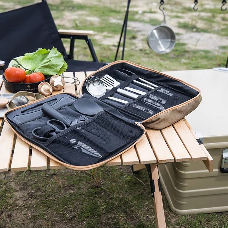 Set di strumenti per la tavola da campeggio all'aperto da 8 pezzi borsa per la conservazione del tagliere della spatola per utensili da cucina da viaggio a guida autonoma da Picnic portatile