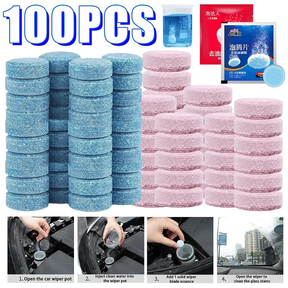 Detergente per acqua per vetri per auto Tablet effervescente per finestre automatiche Pulizia solida Tergicristallo per auto per automobili Compresse per lavaggio Accessorio per auto