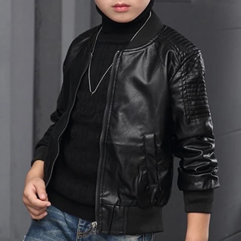Giacche per Ragazzi Autunno Inverno, Moda Coreana, Giacca in Pelle PU con Imbottitura in Velluto per Bambini 3-8 Anni