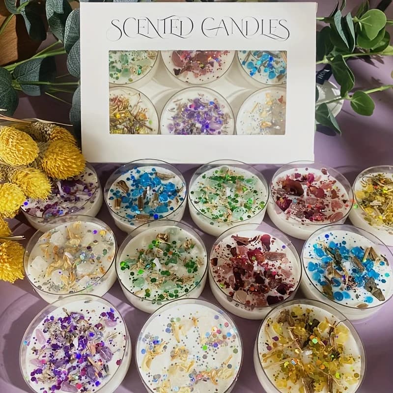 Set of 6 scented candles Fragrance Crystal Stone Scent candle with dried flowers Valentine's Gift Christmas decoration
