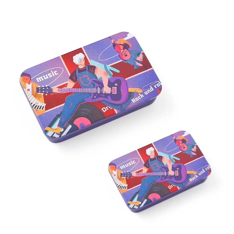 Mini scatola di ferro portatile per scatola di plettri per chitarra, scatola di immagazzinaggio speciale per strompaggio e arrancatura di chitarra elettrica folk