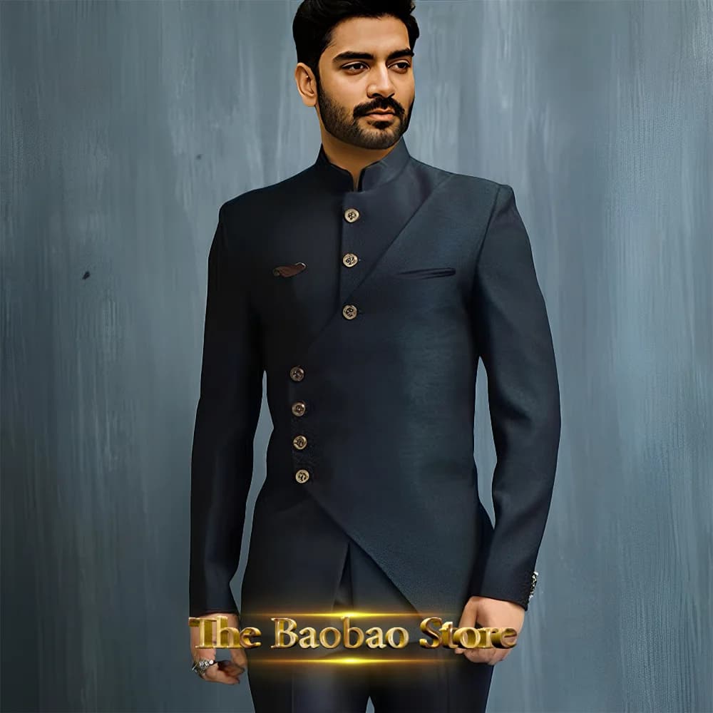 Abito da uomo dal design coordinato 2 pezzi di abbigliamento safiri africano/indiano set personalizzato con bottone dorato per eventi formali di feste di matrimonio