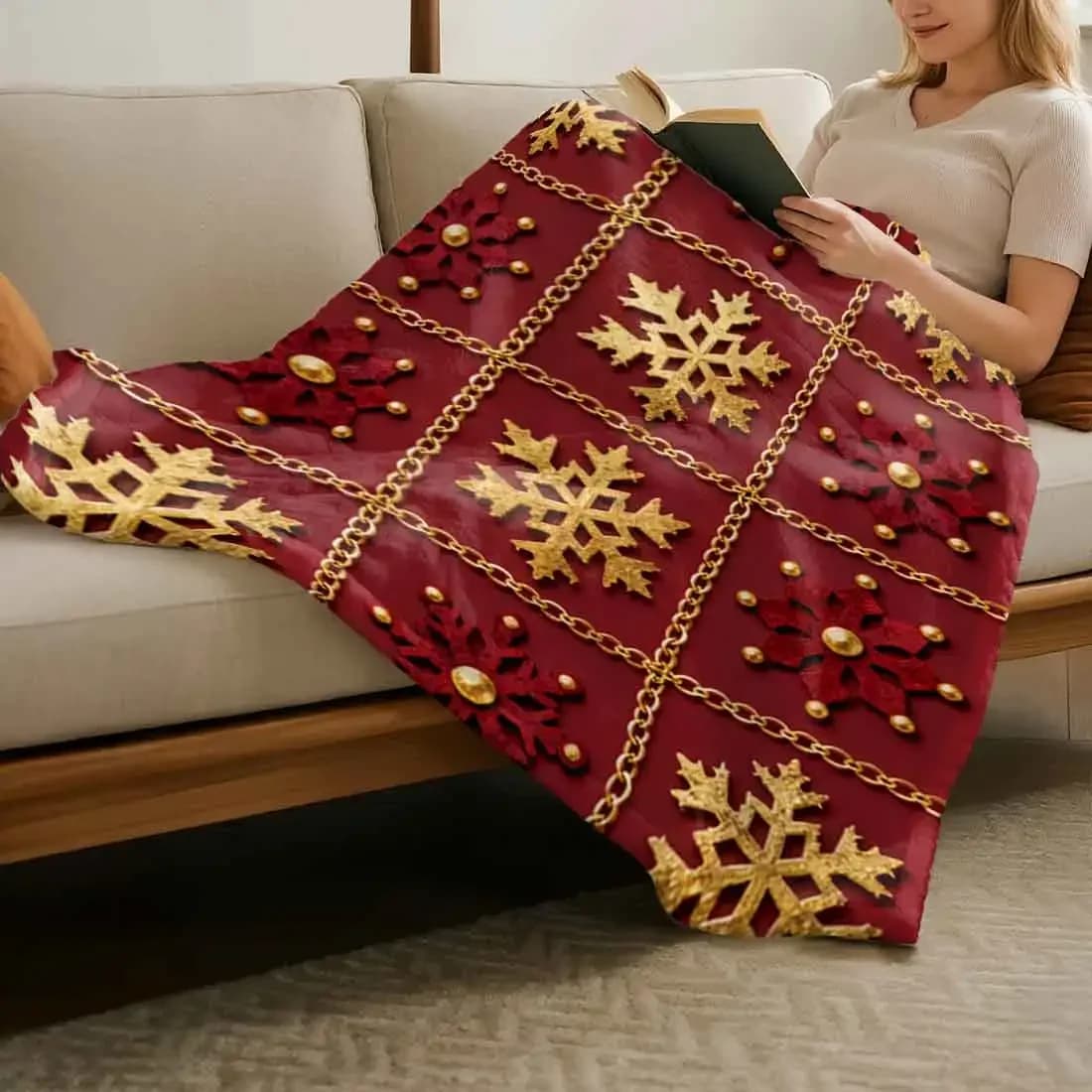 Coperte scozzesi con fiocchi di neve di Natale, calda e morbida coperta al ginocchio in peluche per l'inverno, ufficio, camera da letto, divano, regali da viaggio, decorazioni per la casa