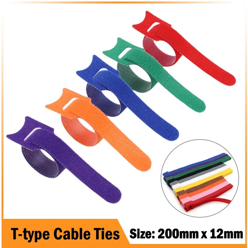 Fascette per cavi di fissaggio riutilizzabili in Nylon da 200mm fascette per cavi regolabili cinghie per la gestione dei cavi gancio e anello per Organizer per cavi fascette fai da te