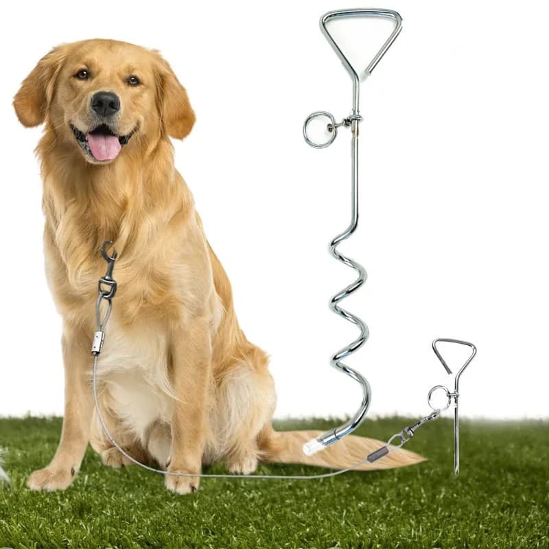 Picchetto a spirale in metallo riutilizzabile per cani da campeggio all'aperto, per guinzaglio e legatura, per cani di grossa taglia, con punta singola