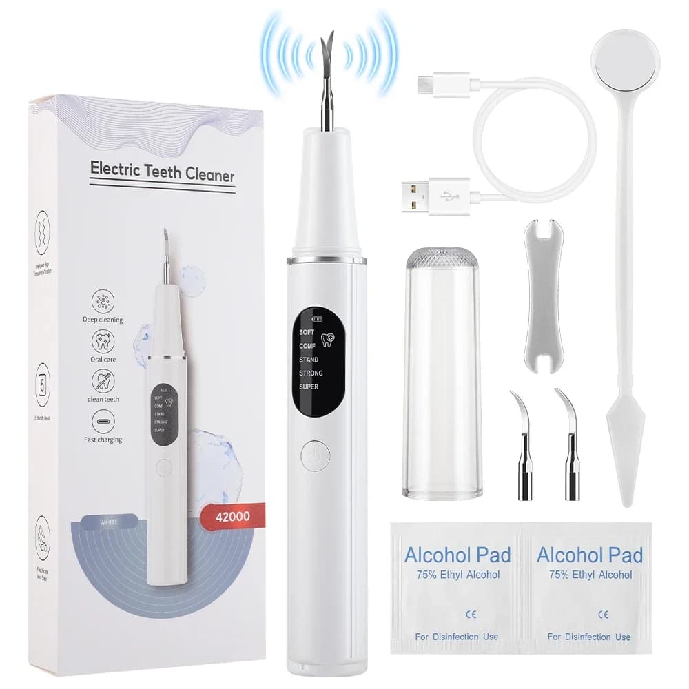 Ultrasonic Dental Scaler 5 Modes Plaque Remover Teeth Cleaning Kit UV Light Gum Safe Kit