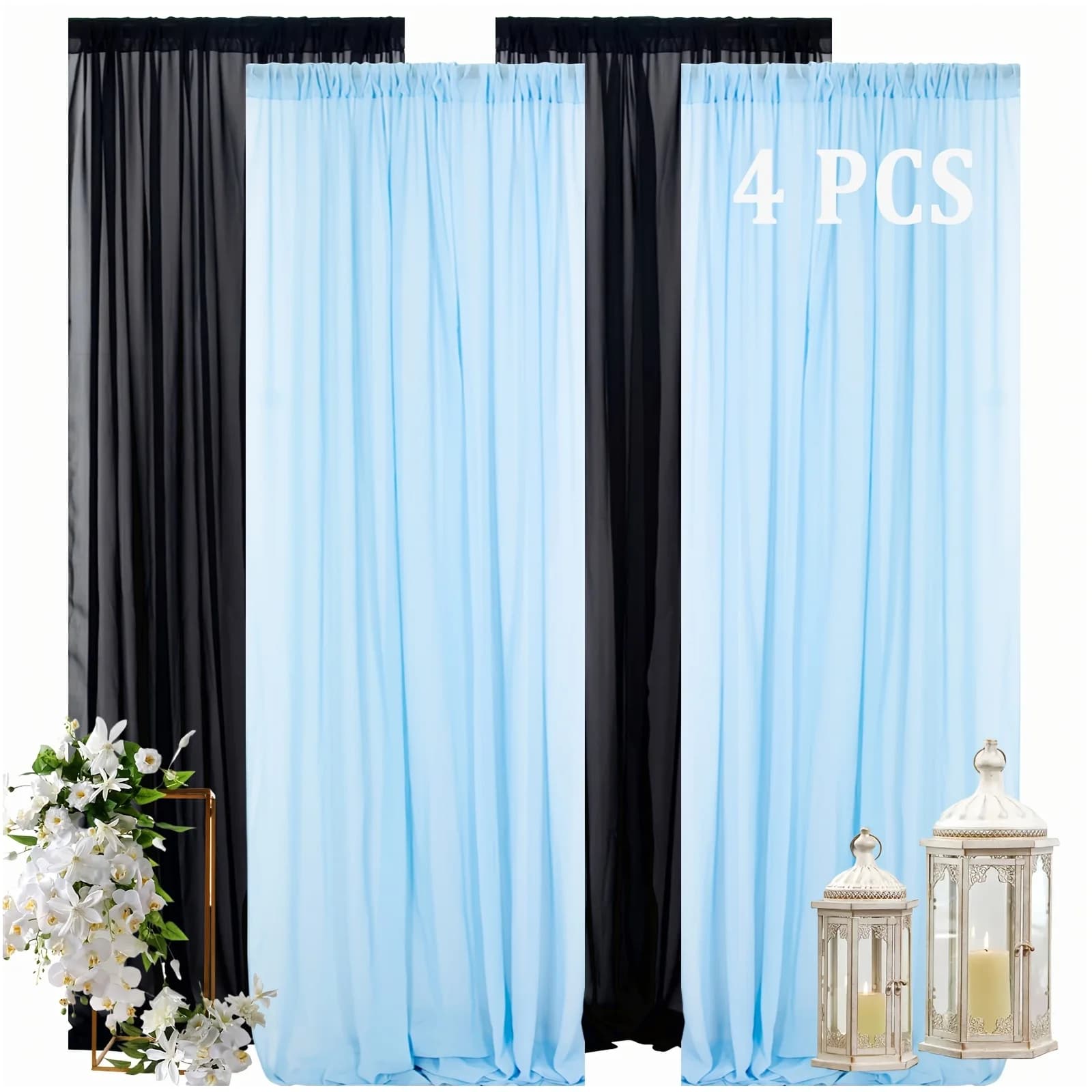 Golden & Mint Chiffon Curtain Set – 4 Panels, 29x84 Inches Each, Semi-Sheer Wedding Arch Backdrop Decor, Lightweight Flowy Fabri