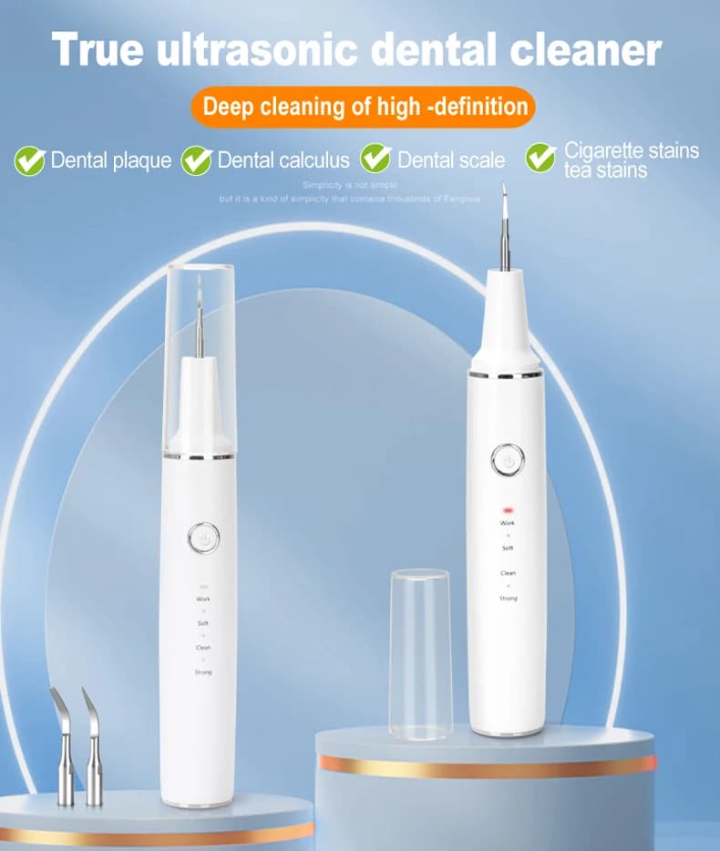 Pulitore per denti, pulitore per denti ricaricabile per la pulizia dei denti e la rimozione del tartaro, dotato di 4 testine di pulizia e luce LED, un dispositivo sbiancante