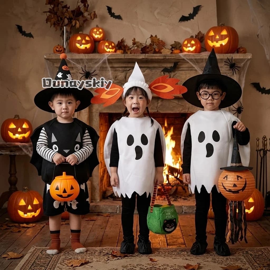 ‌‌Halloween New Cosplay Costumes for Kids Girls Boys Ghost Parody Stage Personalized Printed Performance Costumes Pumpkin‌