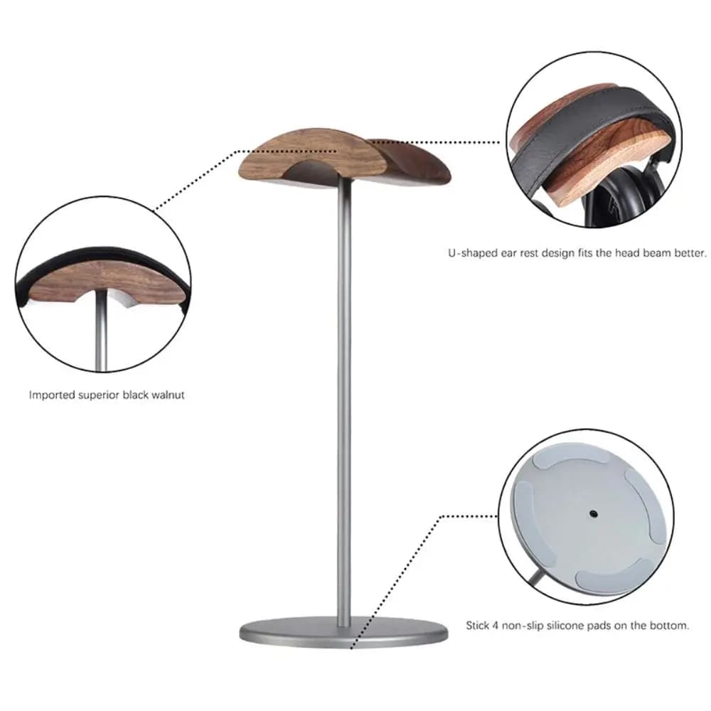 Walnut Wood Headphone Holder Solid Metal Base Table Desk Display Gaming Headset Holder High Quality Aluminum Alloy