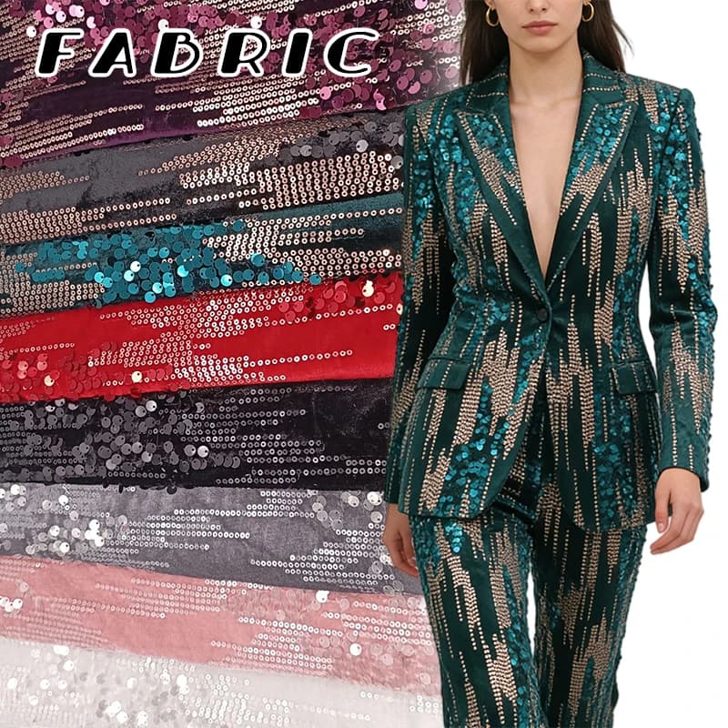 1 metro di tessuto in velluto con paillettes, tessuto in flanella ricamato con paillettes per cucito fai da te, abito, giacca, costume per performance teatrali