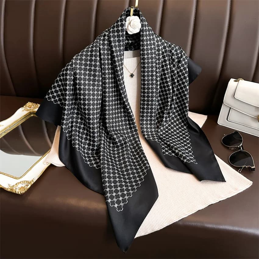 Nuovo Foulard in Seta 90x90cm per Donna, Accessorio Moda Quattro Stagioni, Hijab, Bandana, Sciarpa per Capelli