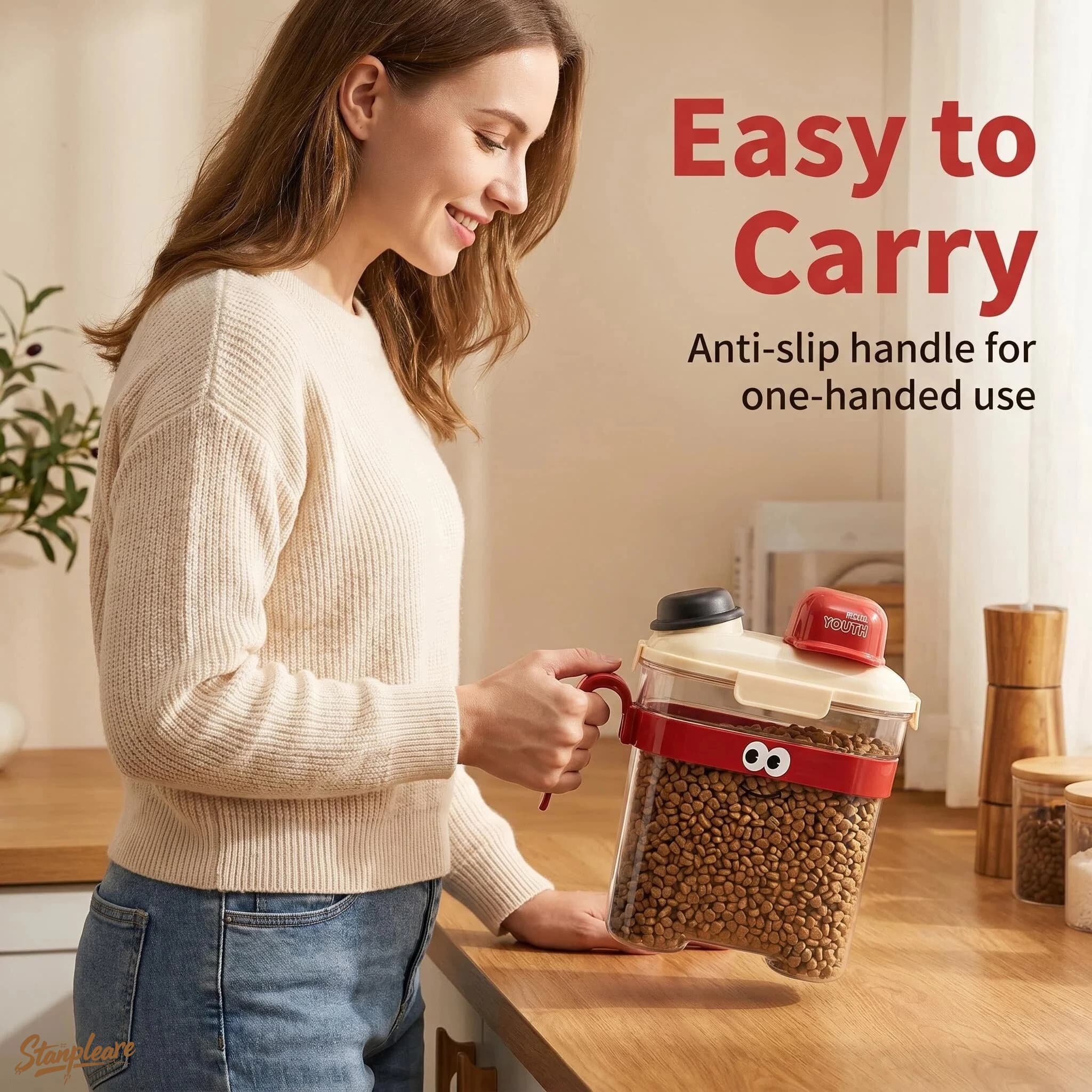 Transparent Airtight Pet Food Storage Container with Measuring Cup Handle Moisture Proof Cat Dog Treat Storage Jar 2800ml
