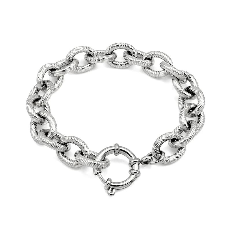 Bracciale in acciaio inossidabile a maglie ovali semplici Chiusura con chiusura a molla rotonda per ciondoli fai-da-te Catena da polso intrecciata Gioielli impermeabili