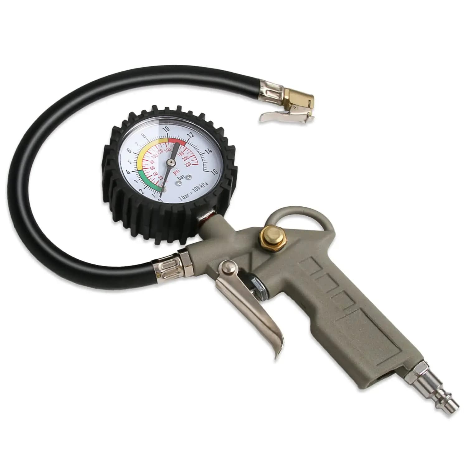 Gonfiatore per pneumatici per impieghi gravosi con manometro, 0-220 PSI, attacco rapido per auto, moto, biciclette