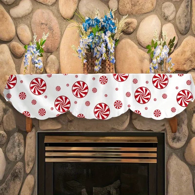 1Pc Polyester Material, 100% Polyester, White Christmas Themed Printed Wave Fireplace Scarf, Christmas Decorations, 19.7inch X 78.7inch , Holiday Party Decorations, Table Runner Banner, Suitable for Home Living Room, Kitchen, Door and Window Decoration