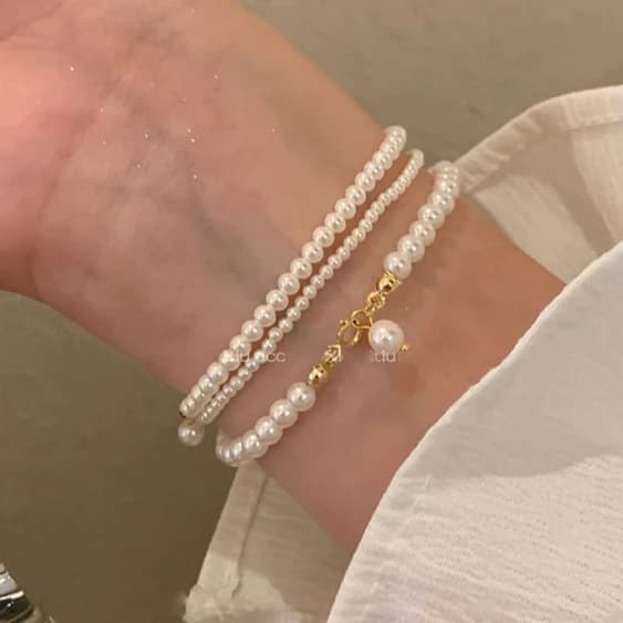 Bracelets with pearl chain pendants with real sterling silver 925 beads for women Light and minimalist luxury accessories cute