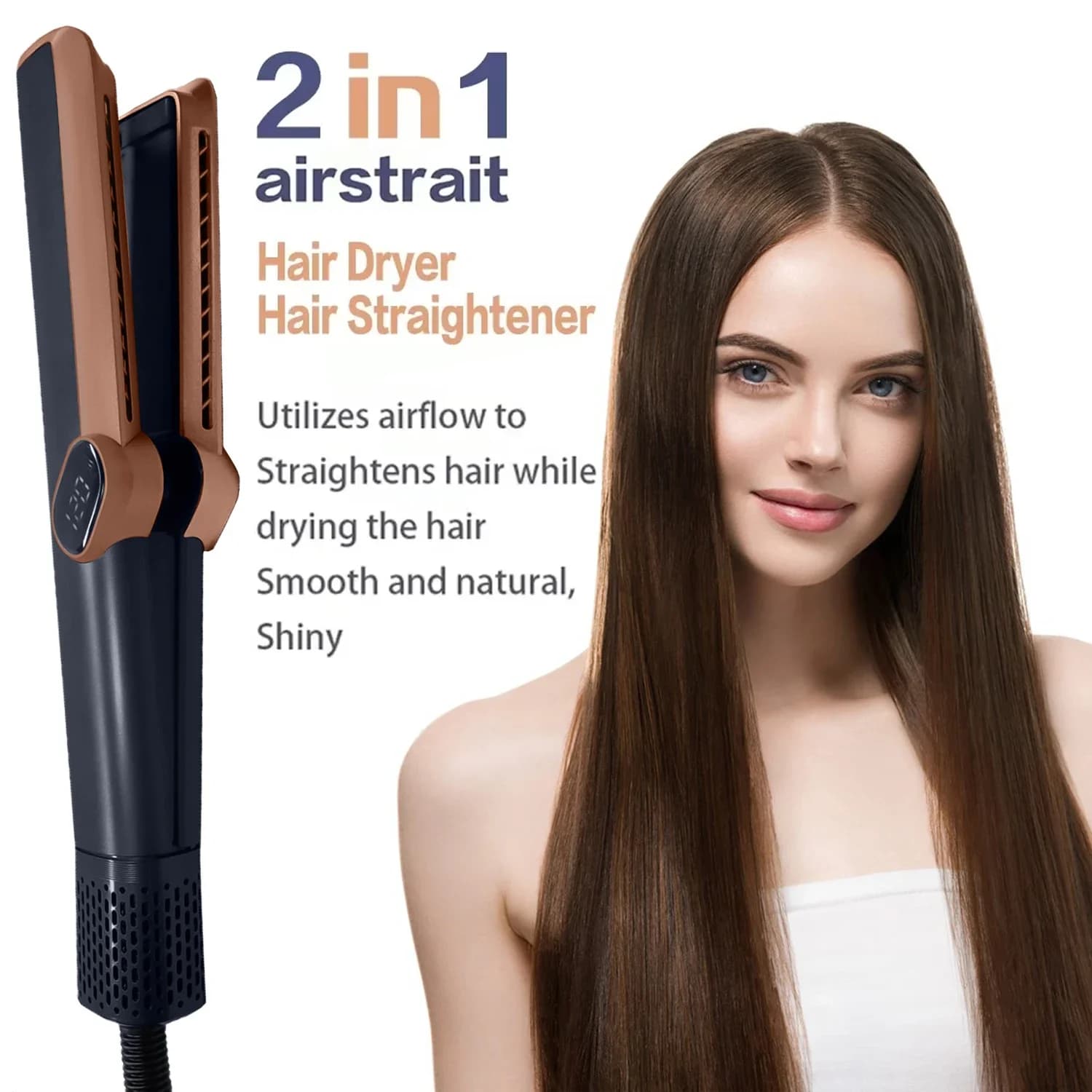 Professional 2in1 Hair Straightener and Dryer Heat-Up Flat Iron Straightener Dry and Wet Dual-purpose Straight Air Flow Blower