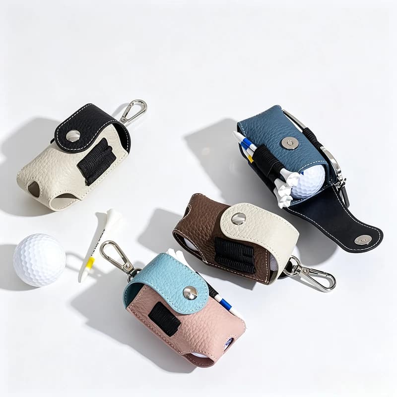 Leather Golf Ball Pouch, Mini Pocket Storage Waist Bag, Portable Waist Holder With Tee Holder, Belt Bag Sack Collector With Clip