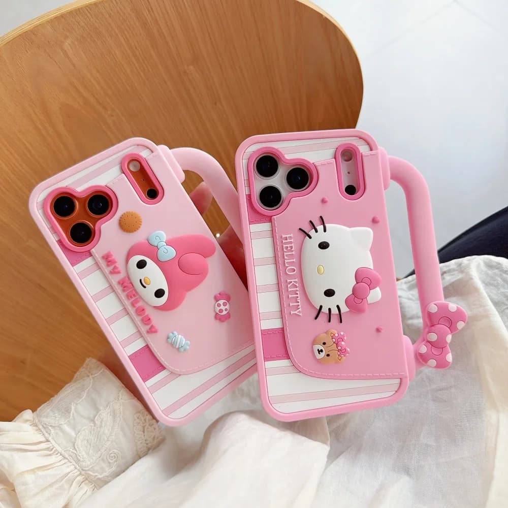 Custodia Protettiva Morbida Antiurto in Silicone 3D Sanrio KT Melody a Forma di Borsa per iPhone 17 16 15 14 Plus 13 Pro Max