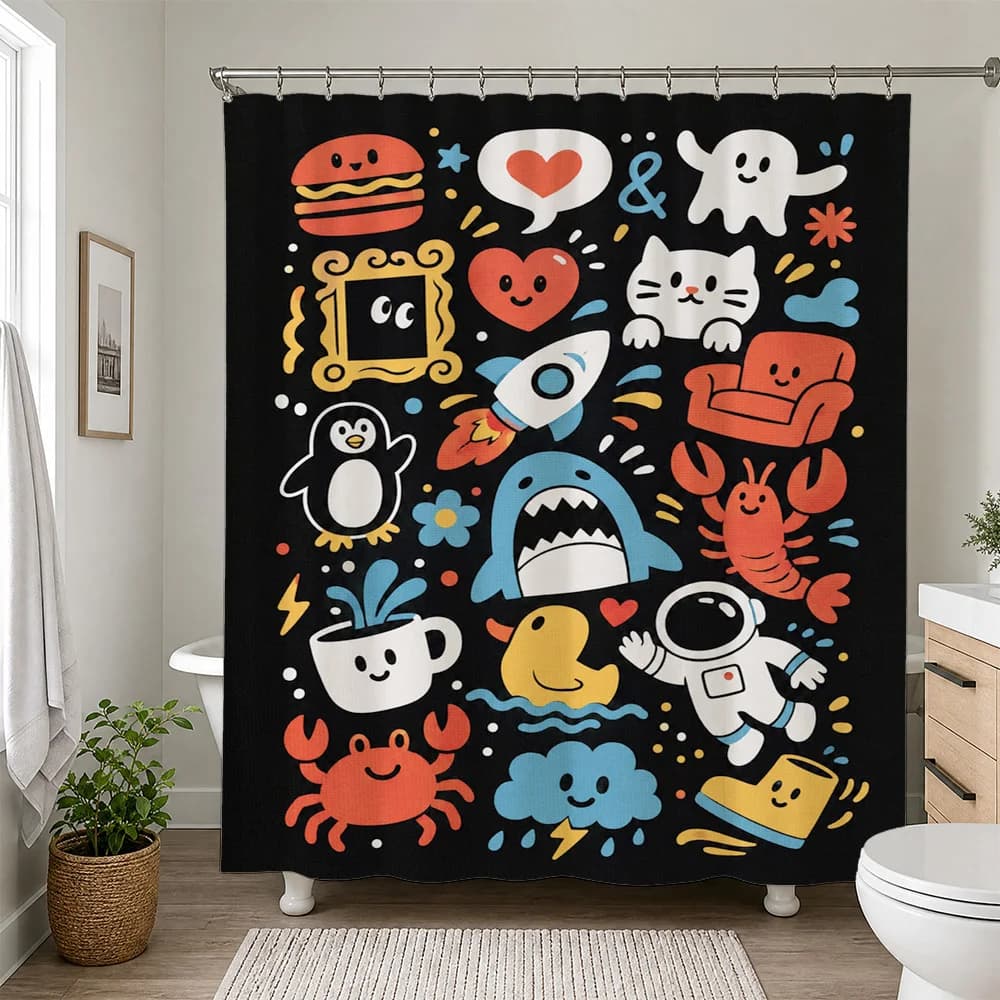 Fun Cute Cartoon Characters Shower Curtain for Bathroom Decor Novelty Pop Art Shower Curtain