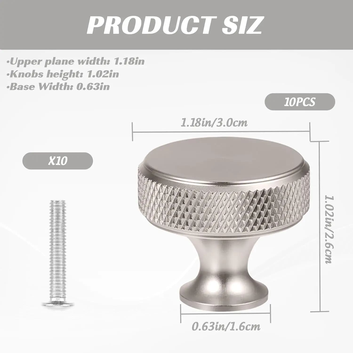 10 pomelli per mobili zigrinati in nichel, pomelli per cassetti per armadio, maniglie solide in stile moderno e minimalista