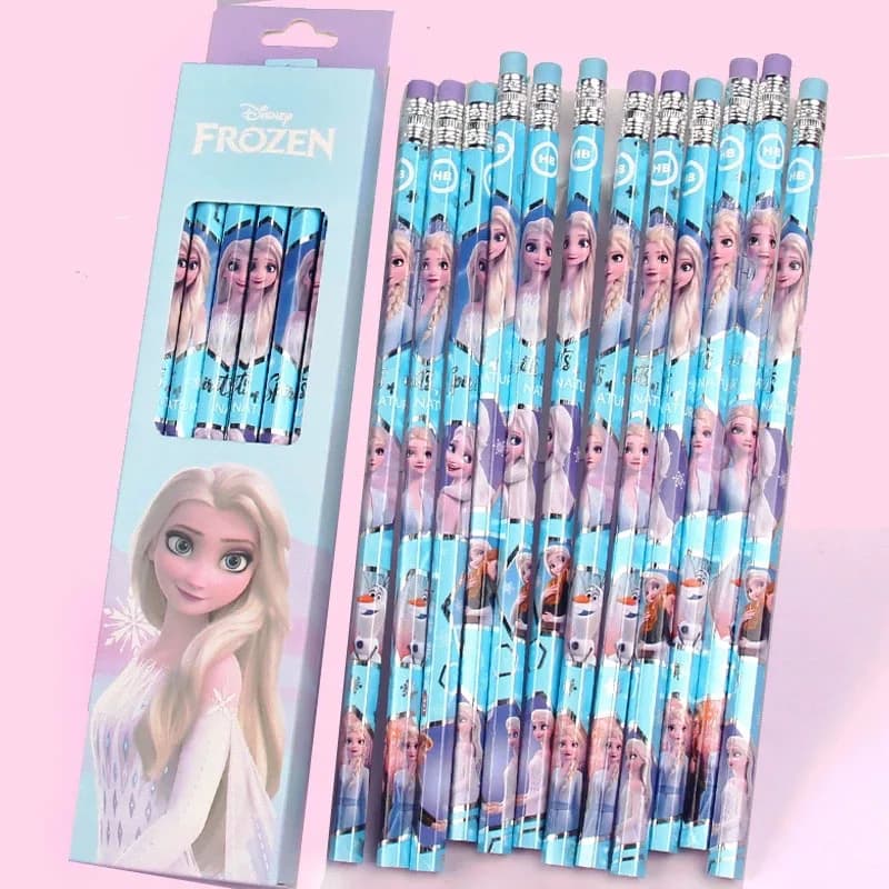 12Pcs Frozen Elsa Pencil Writing Instruments Cute Pencil Set Eraser Head Stationery Christmas Birthday Gifts