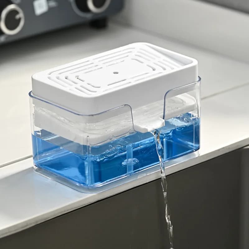 Dispenser di Sapone Automatico con Spazzola per Piatti e Contenitore per Detersivo Liquido