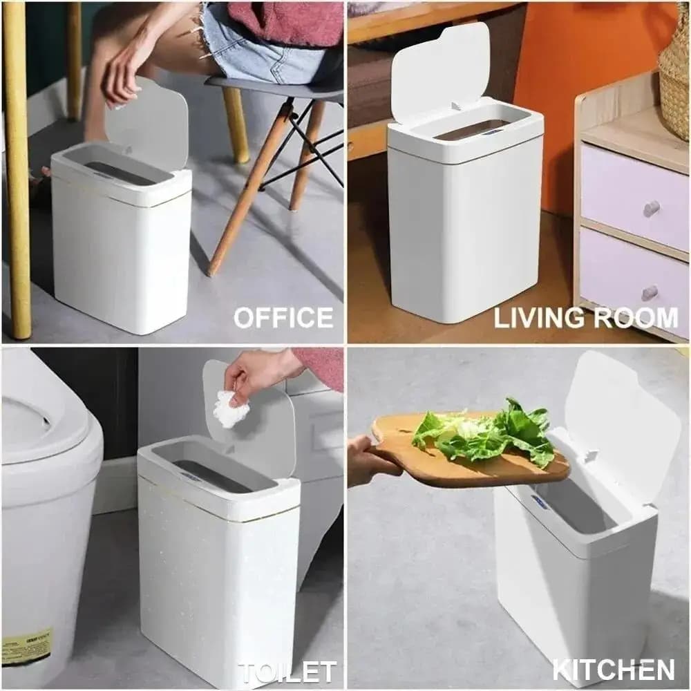 2026 Cestino Smart Touchless Bianco da 15L con Sensore, Insacchettamento Automatico, Impermeabile, per Bagno e Casa, Contenitore Intelligente per Rifiuti e Stoccaggio Quotidiano