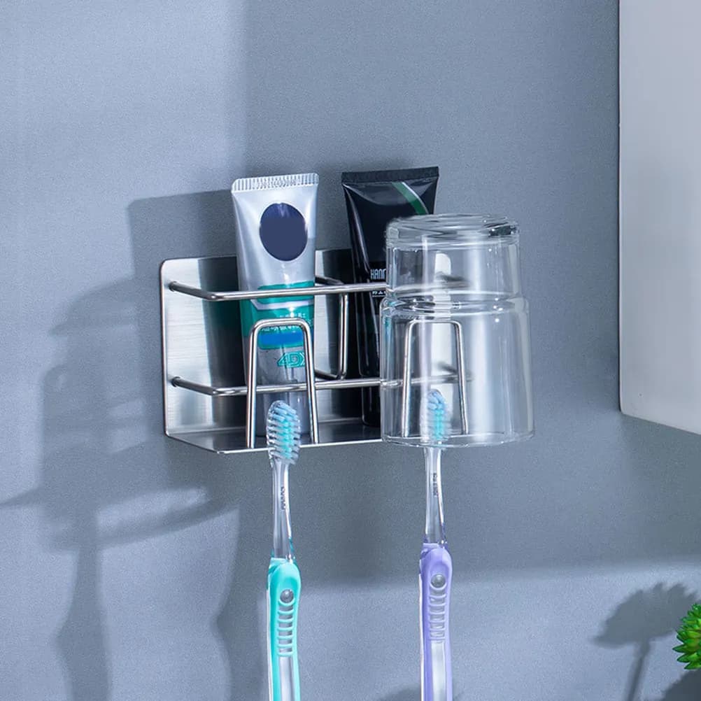 Portaspazzolino da Parete in Acciaio Inossidabile, Supporto Autoadesivo per Bagno, Camera da Letto, Cucina, Igienico e Ventilato