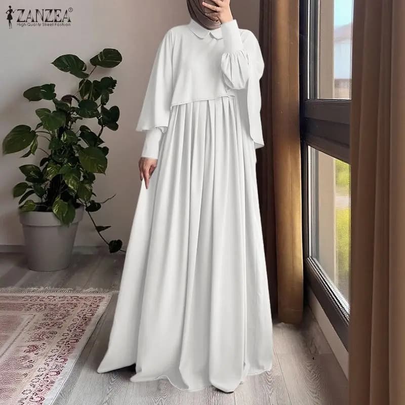 Fashion 2PCS Poncho Blouse Dress Sets ZANZEA Modest Muslim Sets Ramadan Hijab Outfits Women 2 Pieces Sets Long Sleeve Tops Suit