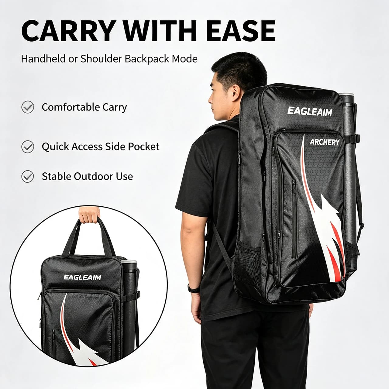Recurve Bow Backpack Portable Split Bow Case Hand&Shoulder Carry Archery Bag Large Capacity Quiver Storage Bag for Archery Shoot