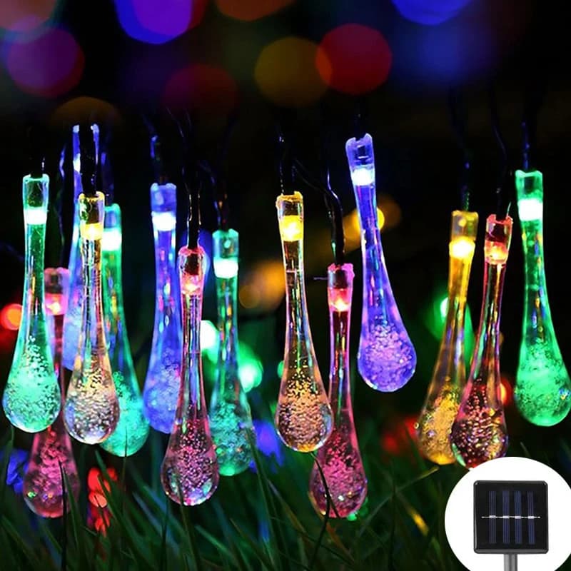 Goccioline d'acqua Luci a corda solari Decorazione esterna impermeabile Ghirlanda Lucine per giardino Prato Cortile Festa di nozze
