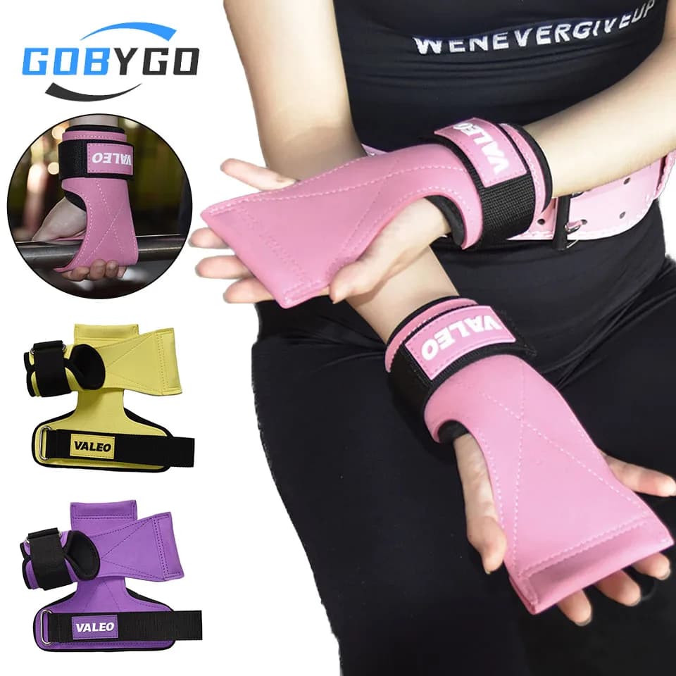 GOBYGO 1Pair Gym Palm Gloves Solid Adjustable Strength Training Grip Support Wrist Bands Pull-ups Bench Press Hard Pull-Up Bands