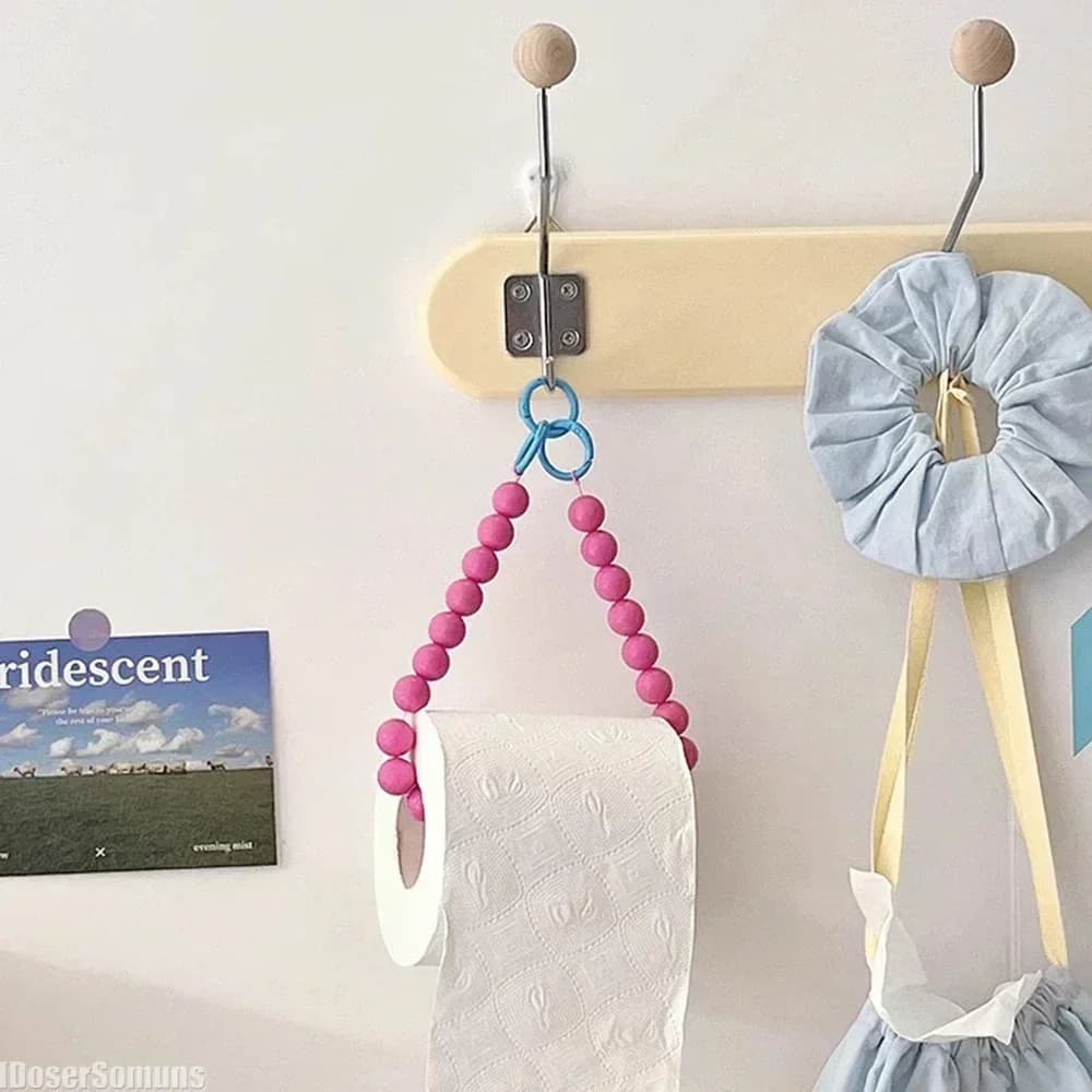 Portaoggetti a catena sospesa in carta con perline rosa Miniature Figurine Porta fazzoletti Accessori per scatole di carta Porta carta igienica Decorazioni per la casa