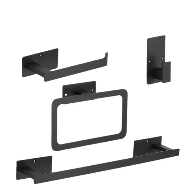 Set di Accessori per Bagno in Acciaio Inox Nero, Senza Foratura, Porta Asciugamani, Anello Porta Asciugamani, Gancio, Porta Carta Igienica, Accessori da Parete