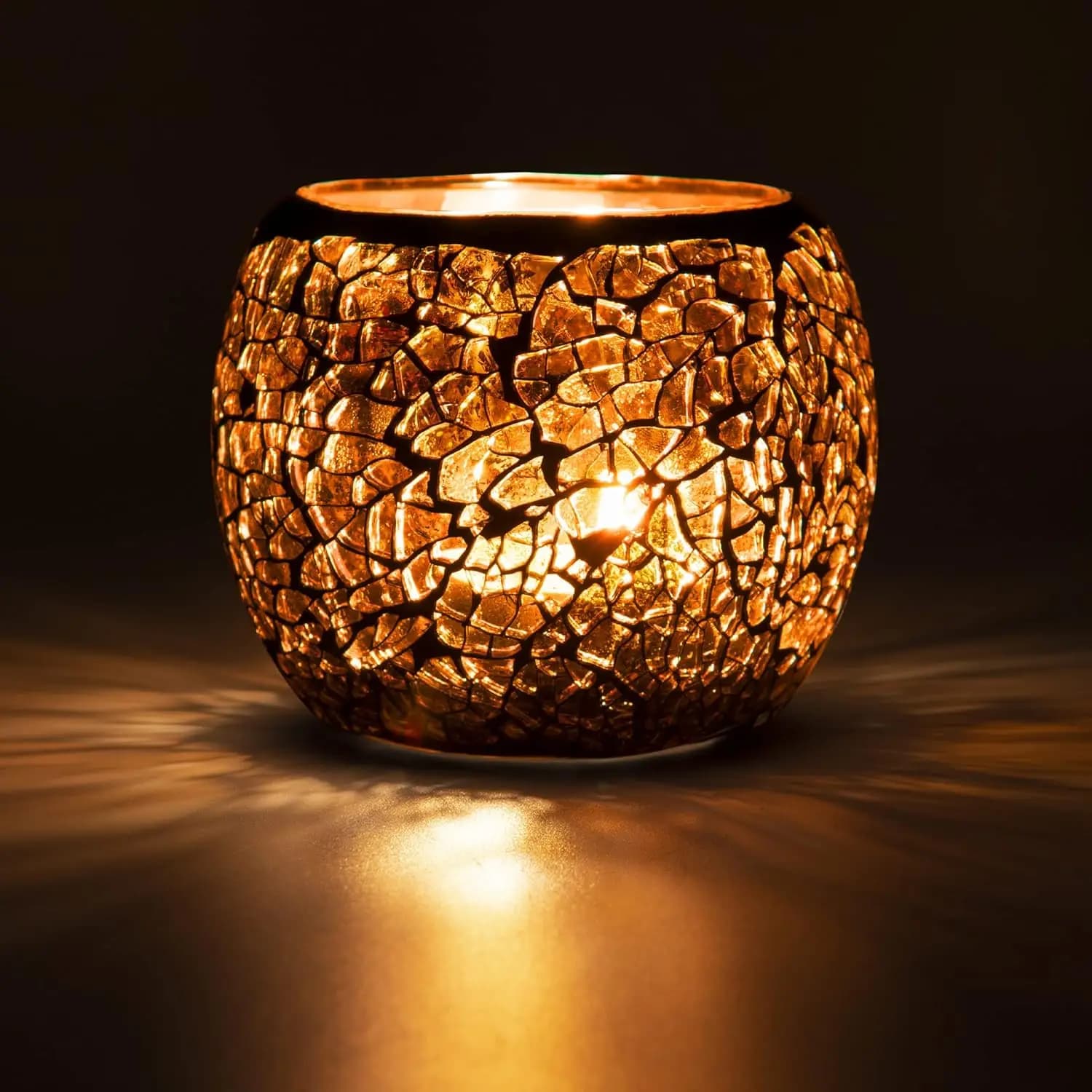 Mosaic Glass Candle Holder Made in Hand - Romantic Decoration for Aromatherapy, Vase and Portapenne (Amber)