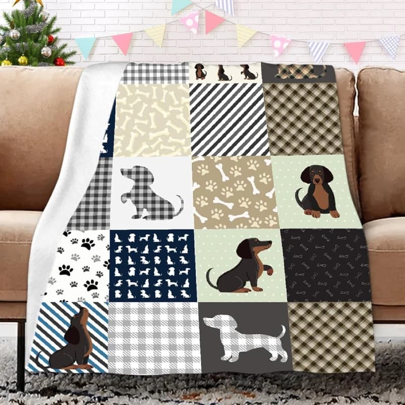 Coperta per cani bassotto per bambini Accogliente coperta in flanella per divano divano letto Coperta a tema simpatico animale domestico per decorazioni per la casa e uso quotidiano