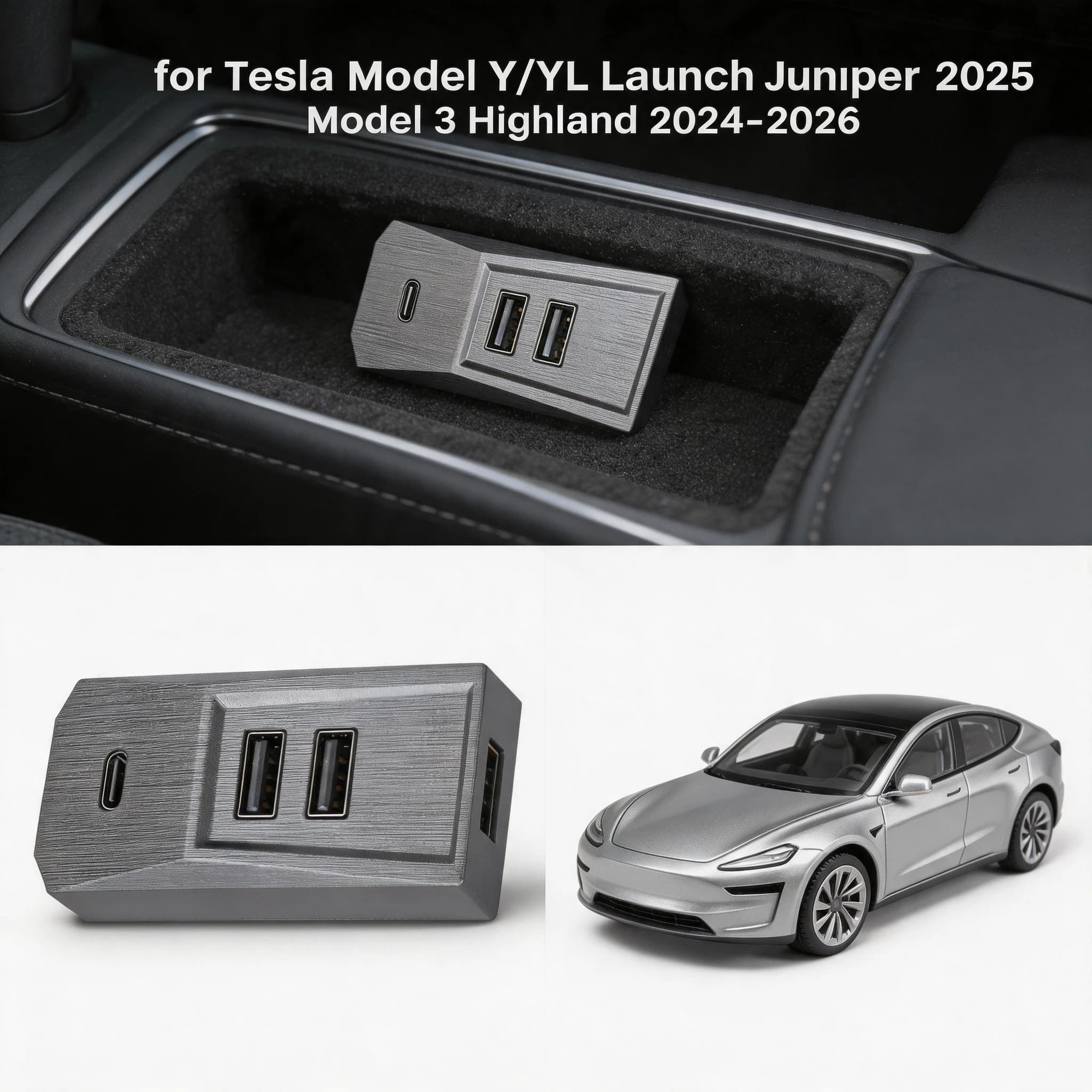 Hub di ricarica multiporta USB per vano portaoggetti per Tesla Model YL Y Juniper Launch Model 3 Highland, splitter Type-C, docking station